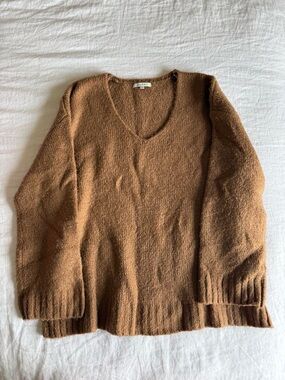 Z Supply Relaxed V-Neck Sweater in Camel Brown